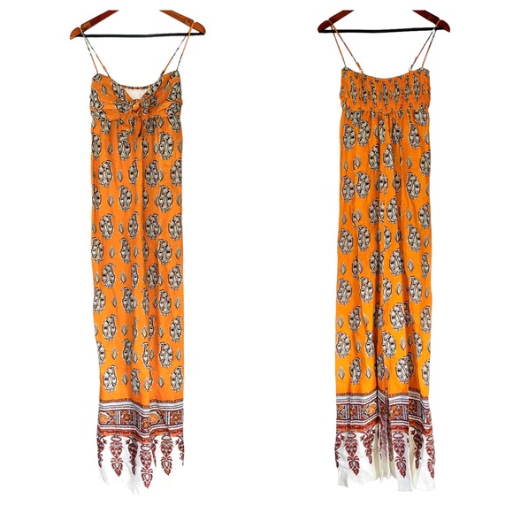 SOLD Johanna Ortiz Charisma of the Tropics Maxi Dress 100% linen orange 0 NWT - Picture 4 of 16